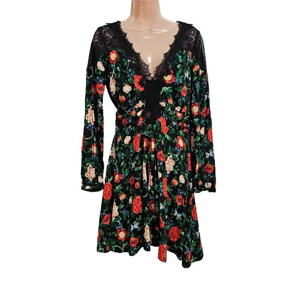 By Anthropologie Lacy V-Neck Mini Dress Women Size 4 Black - Picture 4 of 14